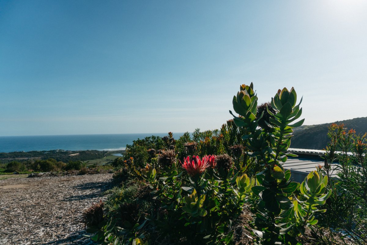 Scenic view of Hoekwil and Wilderness Garden Route with mountains, forest and coastline